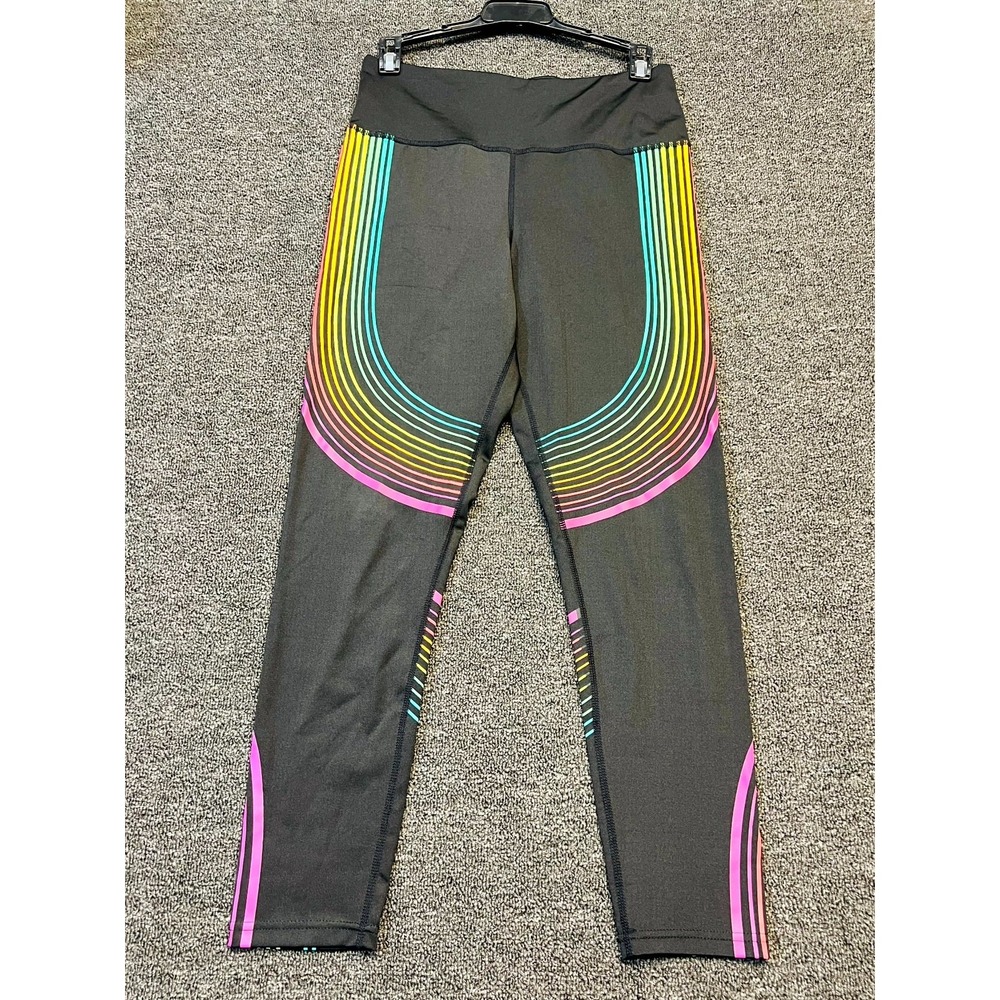 Dyce Active Compression Leggings Women Medium Multi Rainbow Striped Stretch Yoga